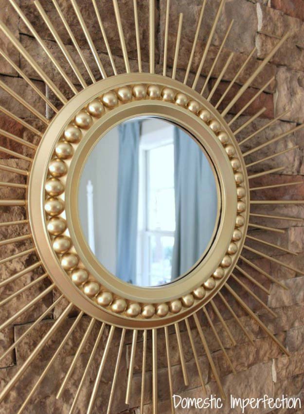 Gold DIY Projects and Crafts - DIY Gold Sunburst Mirror - Easy Room Decor, Wall Art and Accesories in Gold - Spray Paint, Painted Ideas, Creative and Cheap Home Decor - Projects and Crafts for Teens, Apartments, Adults and Teenagers http://diyprojectsforteens.com/diy-projects-gold