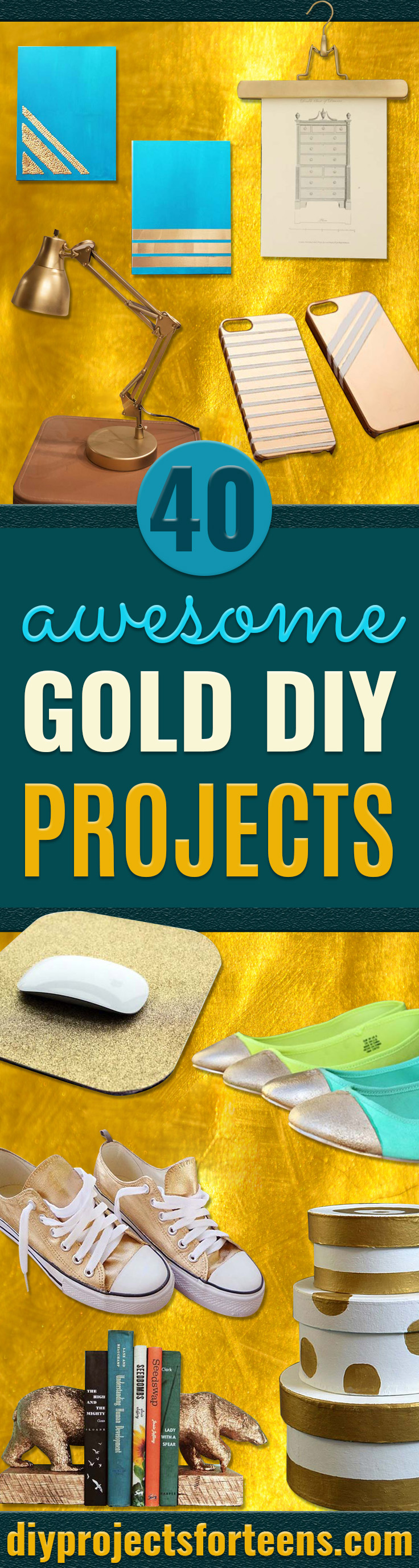 Gold DIY Projects and Crafts - Easy Room Decor, Wall Art and Accessories in Gold - Spray Paint, Painted Ideas, Creative and Cheap Home Decor - Projects and Crafts for Teens, Apartments, Adults and Teenagers http://diyprojectsforteens.com/diy-projects-gold
