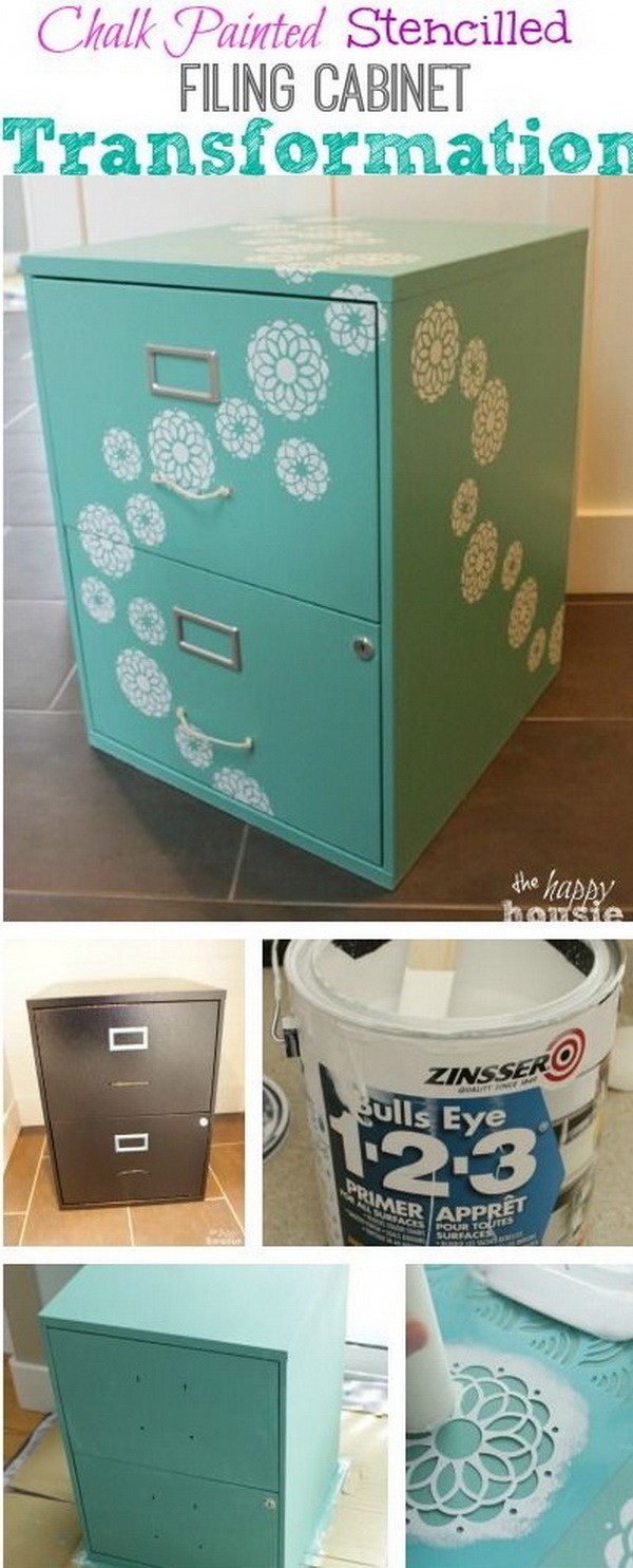 Chalk Painted Stencilled Filing Cabinet: A great way to take an old or boring filing cabinet to a whole new level using Country Chic Chalk. 