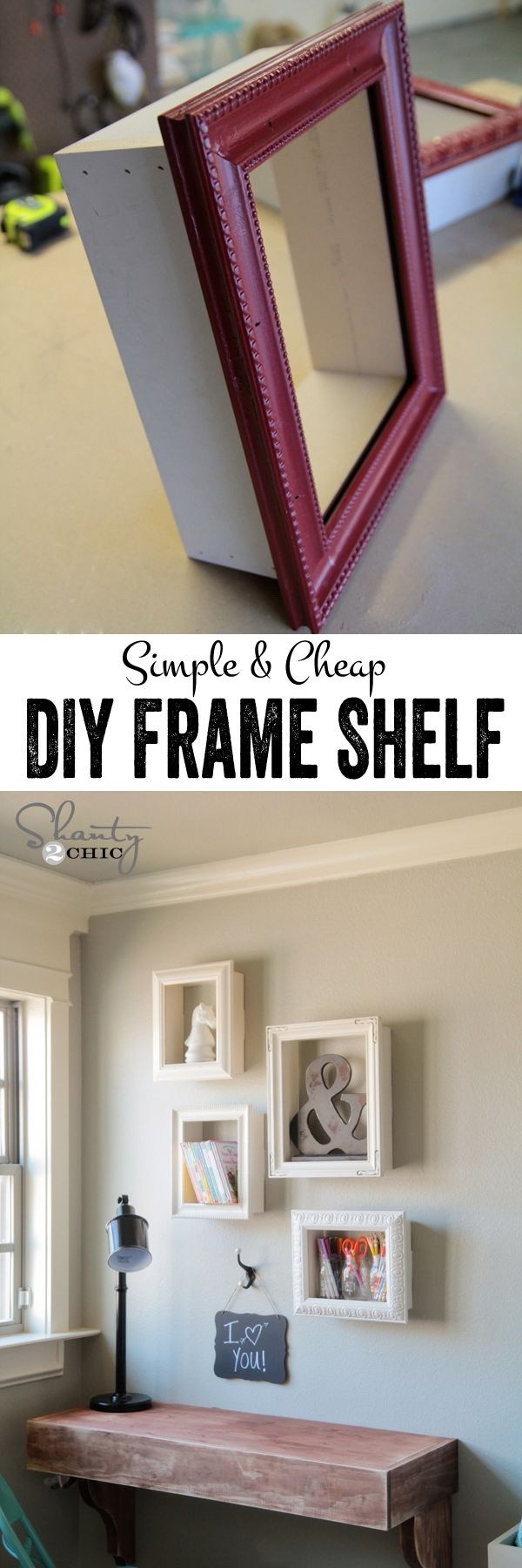 DIY Frames for Wall Decor:  Turn the simple frames from the local thrift store into these expensive frames by attaching wood to all sides and hang on wall. Low budget with high impact DIY project for your home decor! 