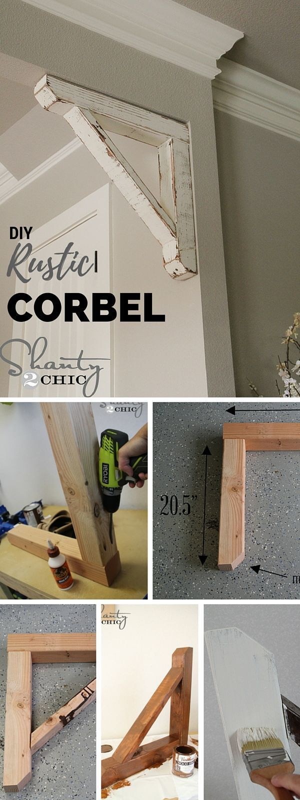 DIY Rustic Wood Corbel. A corbel is a decorative bracket that is suspended below a shelf, beam or ceiling. 