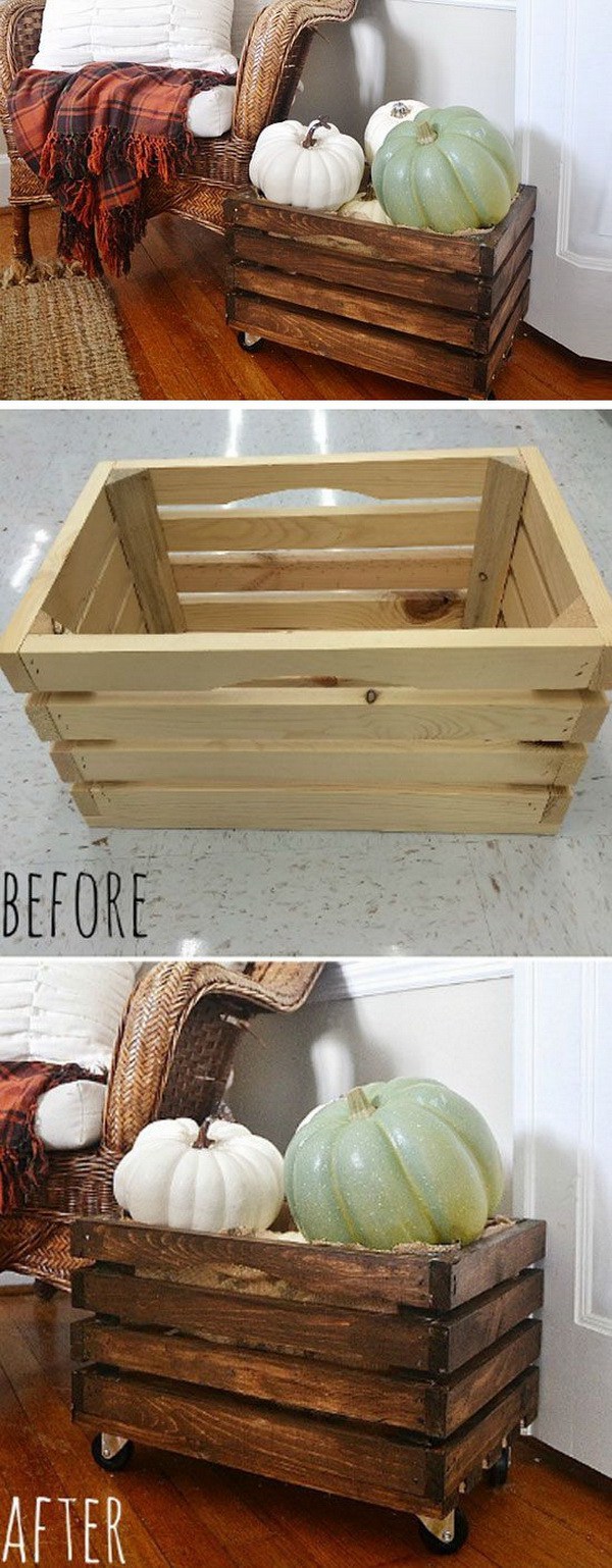 DIY Rustic Rolling Crate: This rolling crate is perfect for your mudroom or front porch. 