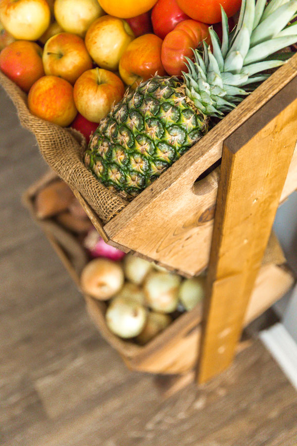 Try building this DIY two-tier produce stand to give all your fruits and vegetables a functional, stylish home right in your kitchen.