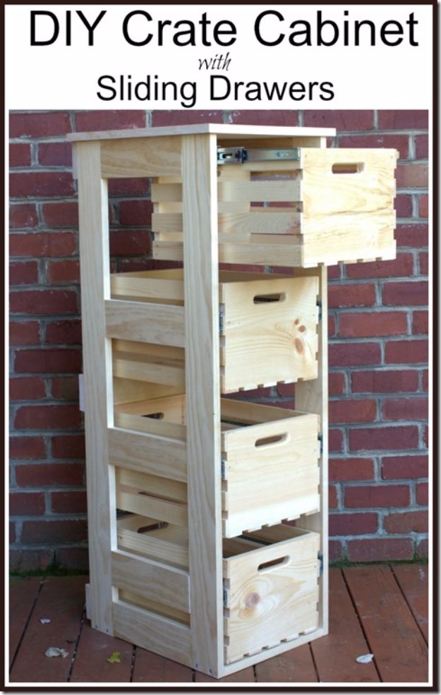  DIY Storage Ideas - DIY Crate Cabinet with Sliding Drawers - Home Decor and Organizing Projects for The Bedroom, Bathroom, Living Room, Panty and Storage Projects - Tutorials and Step by Step Instructions for Do It Yourself Organization http://diyjoy.com/diy-storage-ideas-organization