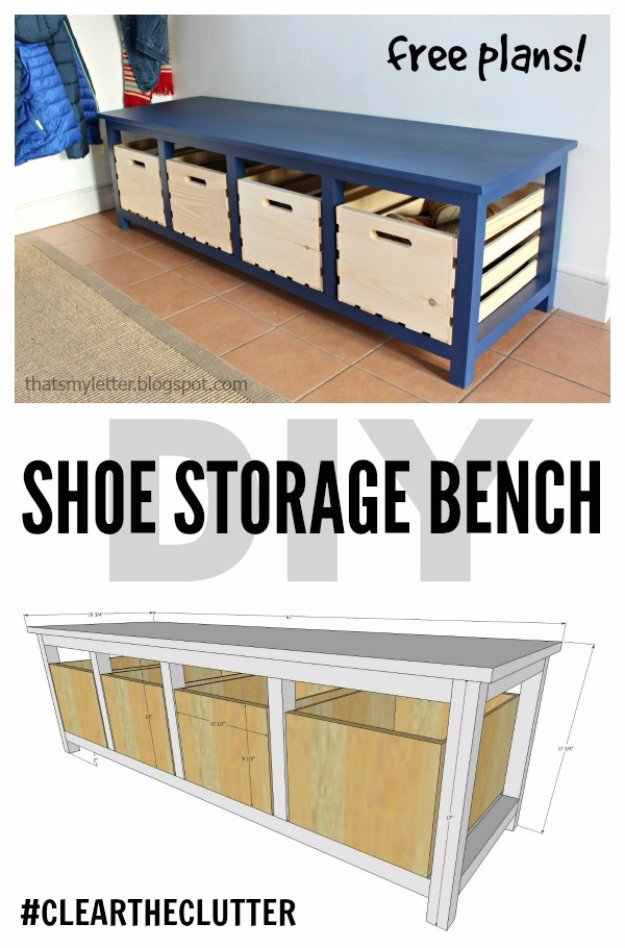  DIY Storage Ideas - DIY Shoe Storage Bench - Home Decor and Organizing Projects for The Bedroom, Bathroom, Living Room, Panty and Storage Projects - Tutorials and Step by Step Instructions for Do It Yourself Organization http://diyjoy.com/diy-storage-ideas-organization
