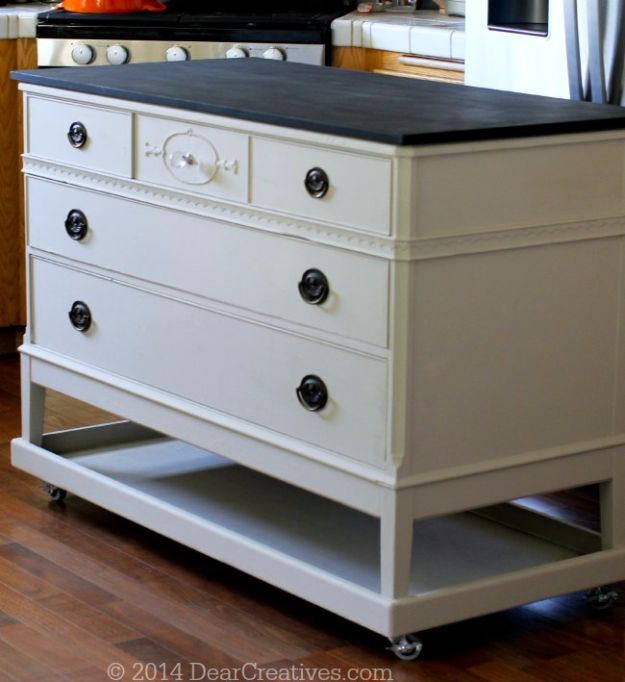 DIY Home Improvement On A Budget - Dresser To Kitchen Island - Easy and Cheap Do It Yourself Tutorials for Updating and Renovating Your House - Home Decor Tips and Tricks, Remodeling and Decorating Hacks - DIY Projects and Crafts by DIY JOY #diy #homeimprovement #diyhome #diyideas #homeimprovementideas http://diyjoy.com/diy-home-improvement-ideas-budget
