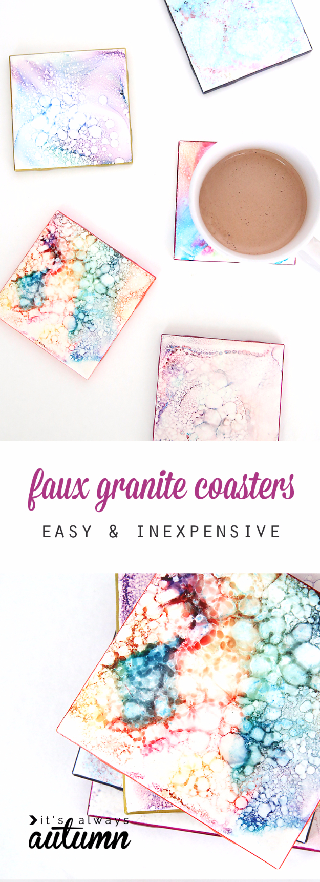 41 Easiest DIY Projects Ever - Faux Granite Coasters - Easy DIY Crafts and Projects - Simple Craft Ideas for Beginners, Cool Crafts To Make and Sell, Simple Home Decor, Fast DIY Gifts, Cheap and Quick Project Tutorials http://diyjoy.com/easy-diy-projects