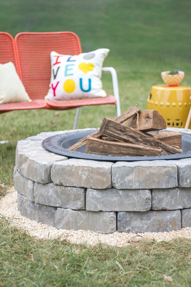 DIY Fireplace Ideas - Fire Pit With Landscape Wall Stones - Do It Yourself Firepit Projects and Fireplaces for Your Yard, Patio, Porch and Home. Outdoor Fire Pit Tutorials for Backyard with Easy Step by Step Tutorials - Cool DIY Projects for Men and Women http://diyjoy.com/diy-fireplace-ideas