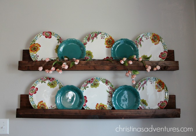 Floral plates on shelves