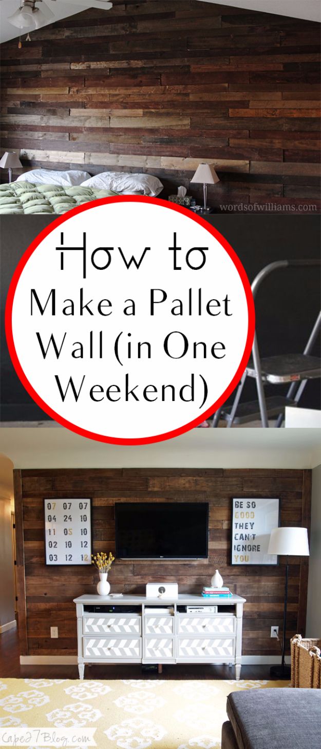 DIY Home Improvement On A Budget - Make A Pallet Wall - Easy and Cheap Do It Yourself Tutorials for Updating and Renovating Your House - Home Decor Tips and Tricks, Remodeling and Decorating Hacks - DIY Projects and Crafts by DIY JOY #diy #homeimprovement #diyhome #diyideas #homeimprovementideas http://diyjoy.com/diy-home-improvement-ideas-budget