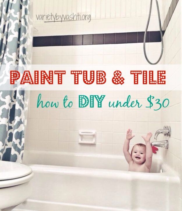 DIY Home Improvement On A Budget - Paint Tub & Tile - Easy and Cheap Do It Yourself Tutorials for Updating and Renovating Your House - Home Decor Tips and Tricks, Remodeling and Decorating Hacks - DIY Projects and Crafts by DIY JOY #diy #homeimprovement #diyhome #diyideas #homeimprovementideas http://diyjoy.com/diy-home-improvement-ideas-budget