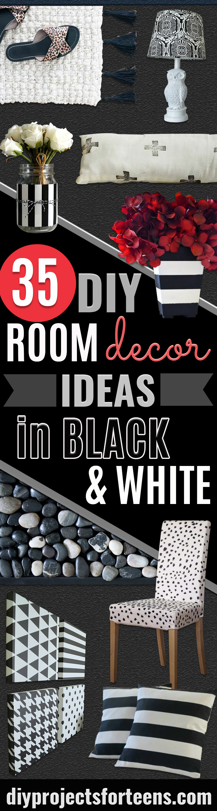DIY Room Decor Ideas in Black and White - Creative Home Decor and Room Accessories - Cheap and Easy Projects and Crafts for Wall Art, Bedding, Pillows, Rugs and Lighting - Fun Ideas and Projects for Teens, Apartments, Adutls and Teenagers http://diyprojectsforteens.com/diy-decor-black-white
