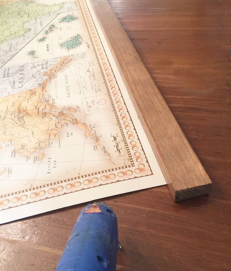 DIY hanging vintage map with wood