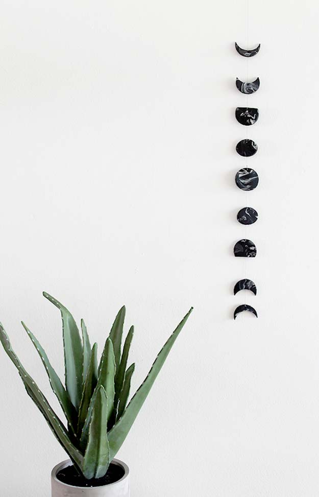 DIY Room Decor Ideas in Black and White - DIY Marble Moon Phase Wall Hanging - Creative Home Decor and Room Accessories - Cheap and Easy Projects and Crafts for Wall Art, Bedding, Pillows, Rugs and Lighting - Fun Ideas and Projects for Teens, Apartments, Adutls and Teenagers http://diyprojectsforteens.com/diy-decor-black-white