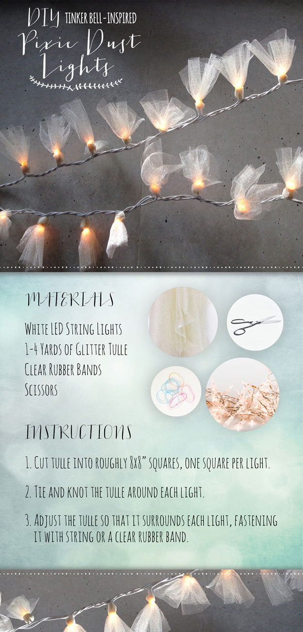  String Light DIY ideas for Cool Home Decor | Tinkerbell Inspired Pixie Dust Lights are Fun for Teens Room, Dorm, Apartment or Home | http://diyprojectsforteens.com/diy-string-light-ideas/