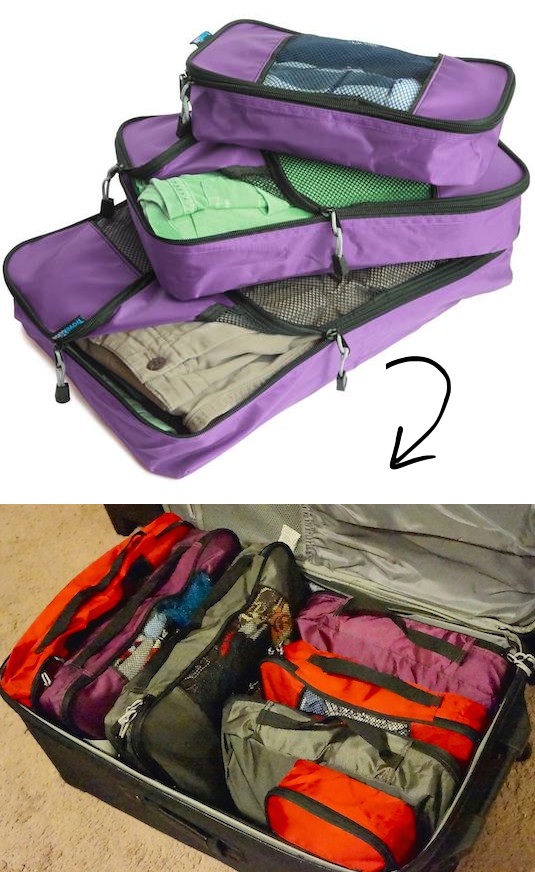 Traveling tip and bag storage and packing idea -- A ton of easy and cheap organization and storage ideas for the home (car too!). A lot of these are really clever storage solutions for small spaces, bedrooms, bathrooms, closets, kitchens and apartments. | Listotic.com