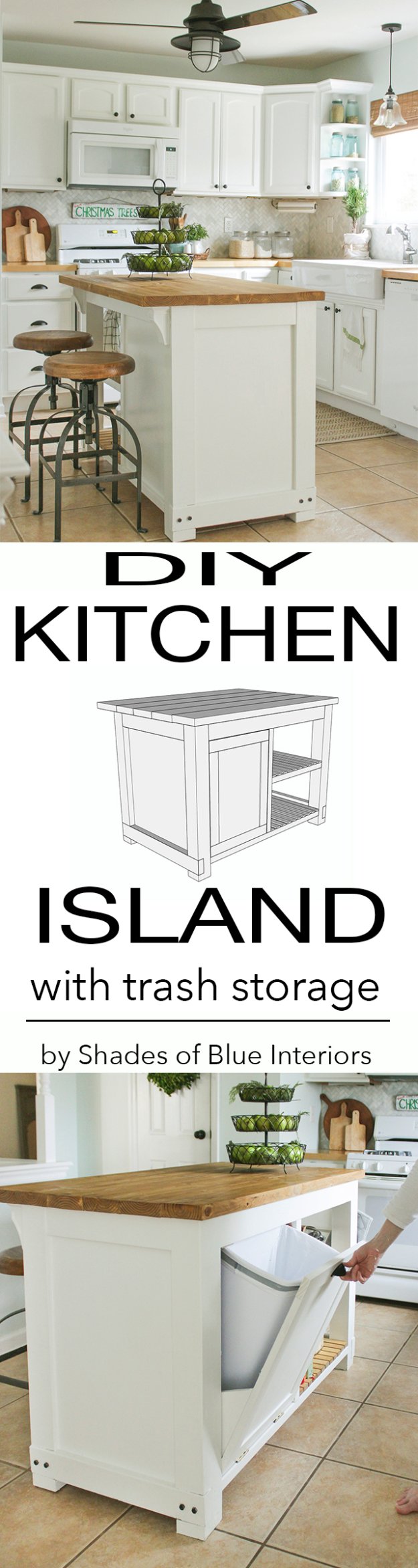 DIY Kitchen Decor Ideas - DIY Kitchen Island With Trash Storage - Creative Furniture Projects, Accessories, Countertop Ideas, Wall Art, Storage, Utensils, Towels and Rustic Furnishings http://diyjoy.com/diy-kitchen-decor-ideas