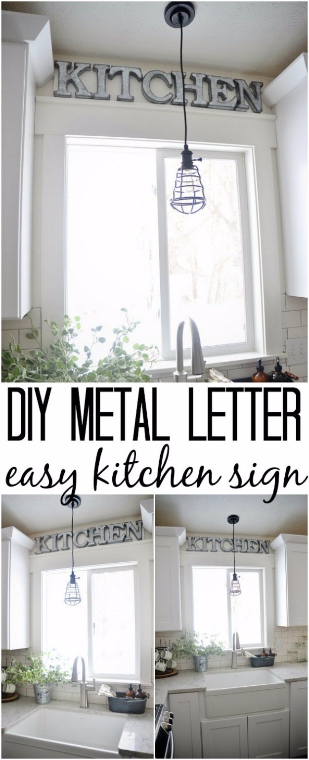 DIY Kitchen Decor Ideas - DIY Metal Letter Industrial Kitchen Sign - Creative Furniture Projects, Accessories, Countertop Ideas, Wall Art, Storage, Utensils, Towels and Rustic Furnishings http://diyjoy.com/diy-kitchen-decor-ideas
