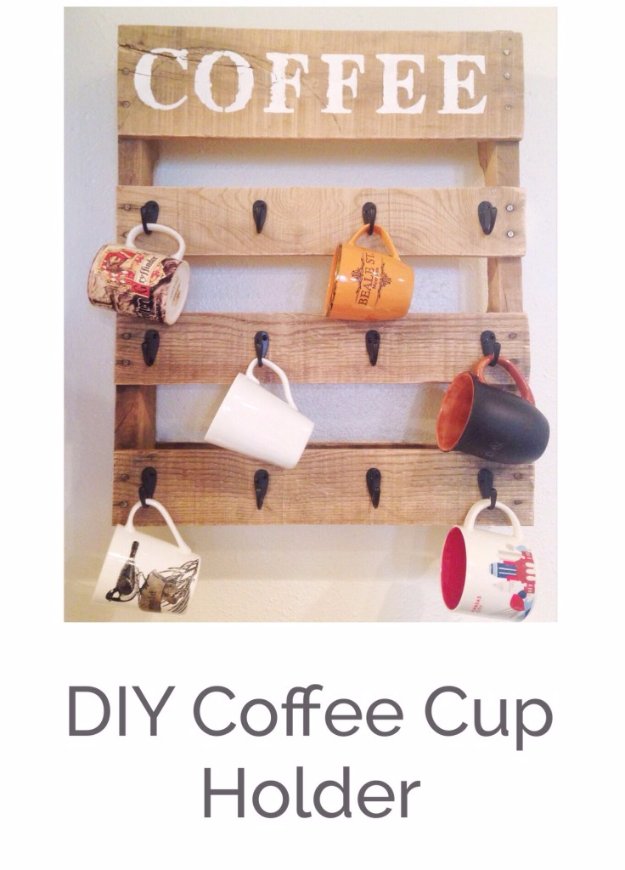 DIY Kitchen Decor Ideas - DIY Pallet Coffee Cup Rack - Creative Furniture Projects, Accessories, Countertop Ideas, Wall Art, Storage, Utensils, Towels and Rustic Furnishings http://diyjoy.com/diy-kitchen-decor-ideas