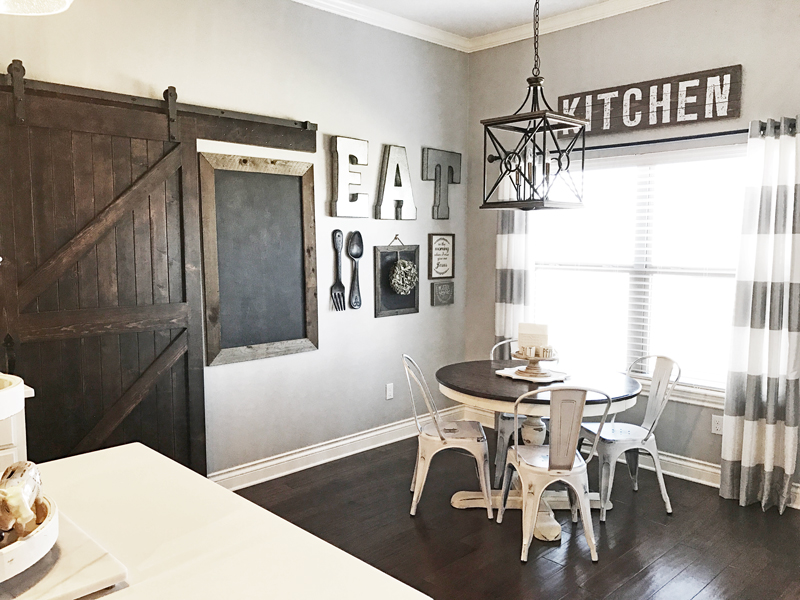 Farmhouse Dining Room Decor with a gallery wall