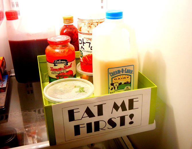 Add and "Eat Me First" box to your fridge to avoid forgotten food