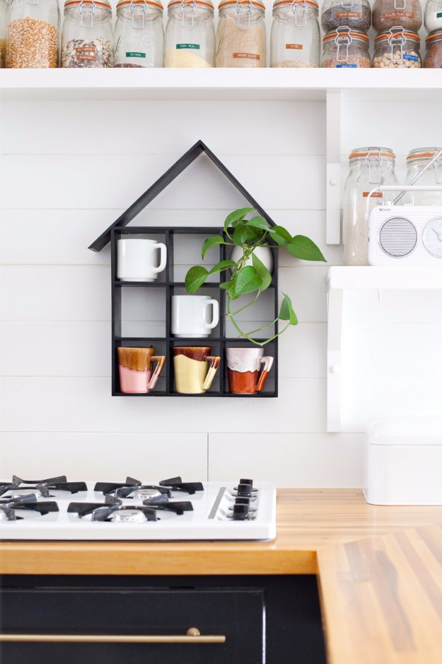 DIY Kitchen Decor Ideas - House Shaped Shelf DIY - Creative Furniture Projects, Accessories, Countertop Ideas, Wall Art, Storage, Utensils, Towels and Rustic Furnishings http://diyjoy.com/diy-kitchen-decor-ideas