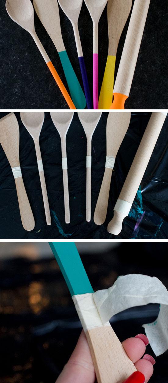 Make Paint ‘Dipped’ Wooden Spoons & Spatulas | Click Pic for 28 DIY Kitchen Decorating Ideas on a Budget | DIY Home Decorating on a Budget