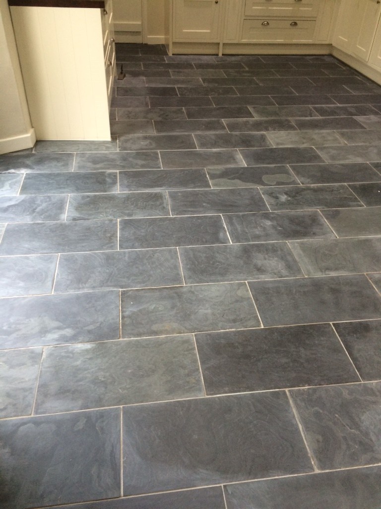 Varnished Brazilian Slate Tiles Before Cleaning 
