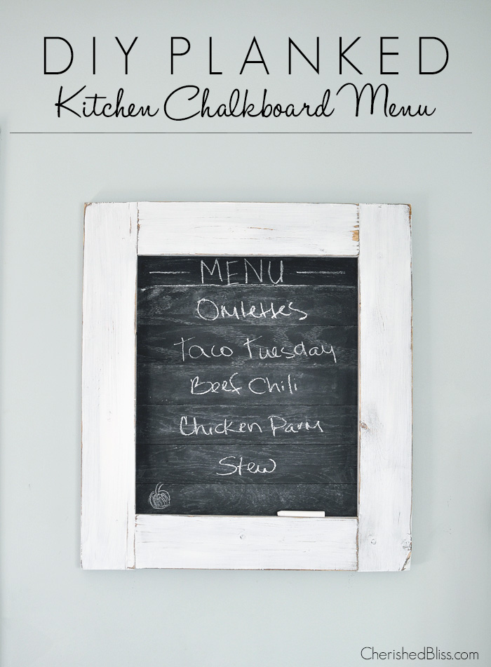 White planked kitchen chalkboard menu