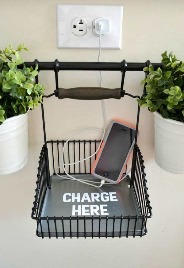 declutter kitchen counters by creating a hanging charging station via hometalk / Grillo Designs www.grillo-designs.com