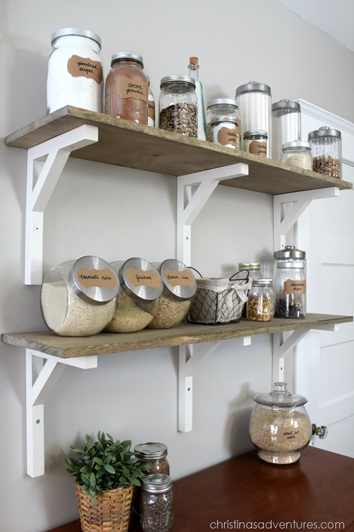 open shelving pantry with glass containers